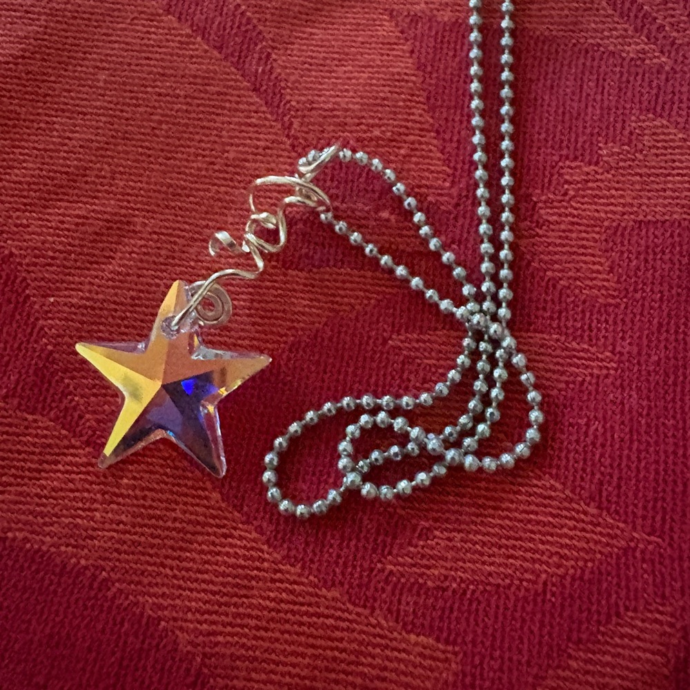 Crystal Star Necklace with Curly Goldtone